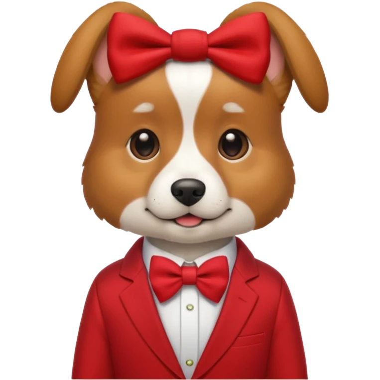 dog with bow in red suit. emoji