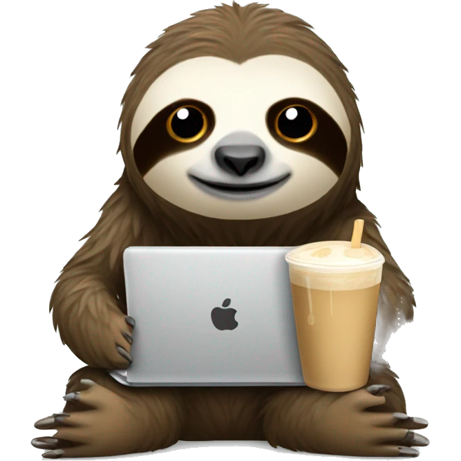 tired sloth with laptop and ice latte emoji