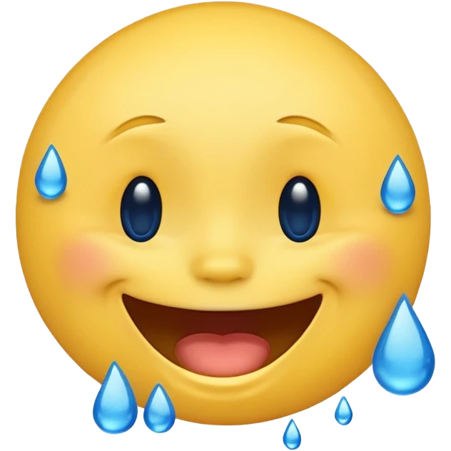 Emoji, yellow round laughing hysterically face, with blue tears of joy on it.  emoji