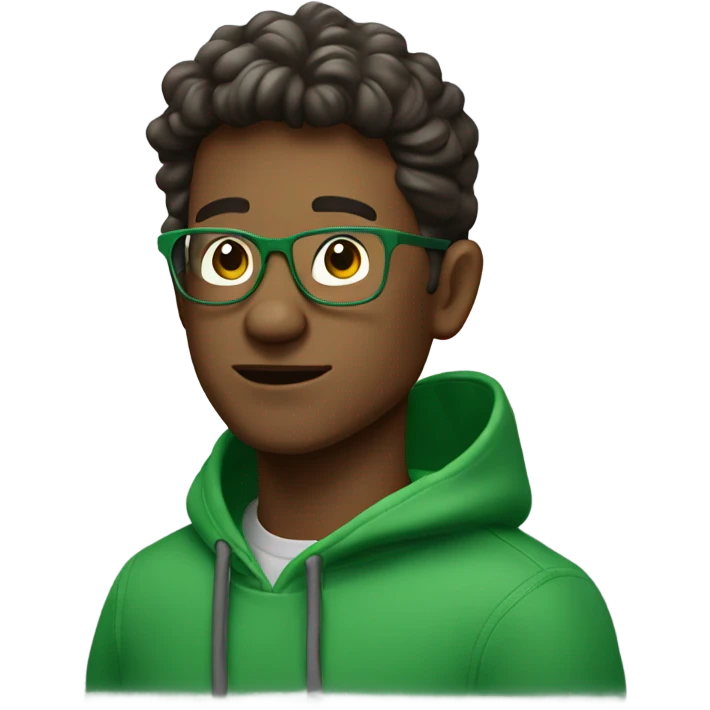 a brunnete guy with a bull cut and he wears glasses and green hoodies he also carry’s a water bottle emoji