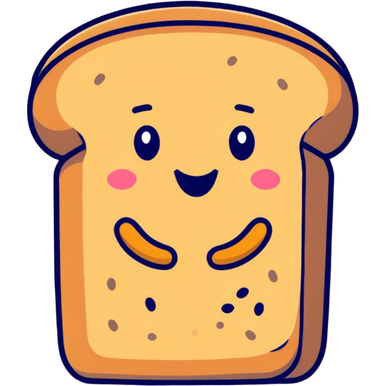 cartoon style whole wheat bread with quinoa and rice, smiling face, visible seeds emoji
