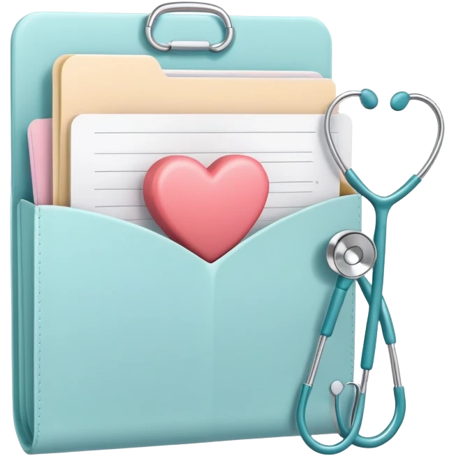 Open folder with a heart symbol, a tiny dumbbell, a checklist, a stethoscope, and a fork & knife icon tucked inside, all in soft, clean colors emoji