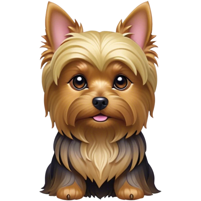 Cinematic Noble Yorkshire Terrier Portrait Emoji, Exuding refined charm and dignified poise, with a lustrous, silky fur in rich, deep hues, alert eyes and a confident expression, simplified yet exquisitely detailed, glowing with a soft, aristocratic radiance, high shine, embodying intelligent grace and classic elegance, soft glowing outline, capturing the essence of a regal Yorkshire Terrier ready to rule the screen with effortless sophistication! emoji