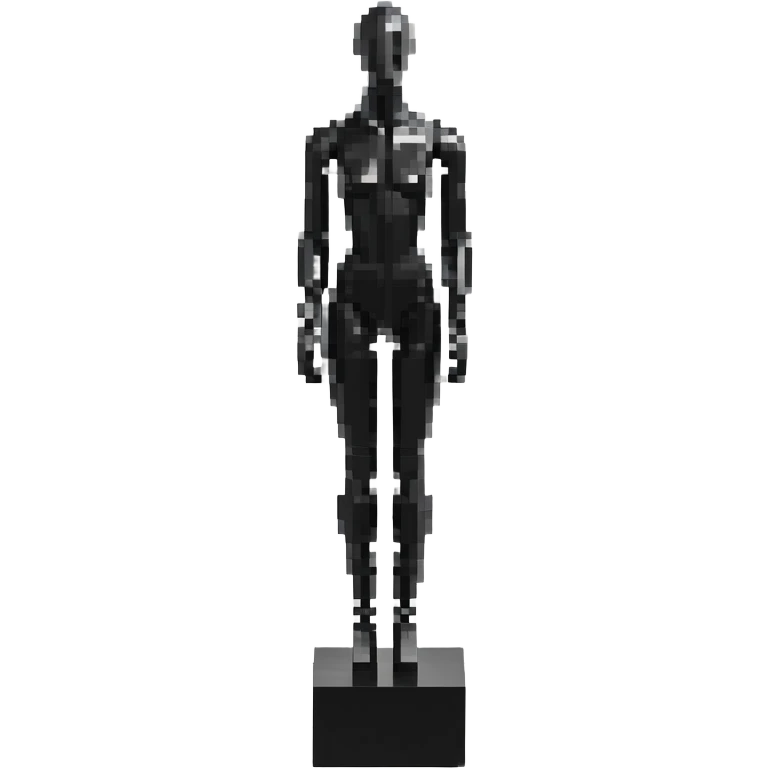 Minimalistic flat vector icon, iOS style, thin black contour on white background. Matte black mannequin in front of in 3D monochrome style. skulpt emoji