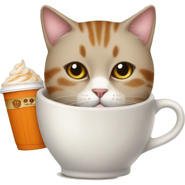 British cat with pumpkin spice latte  emoji