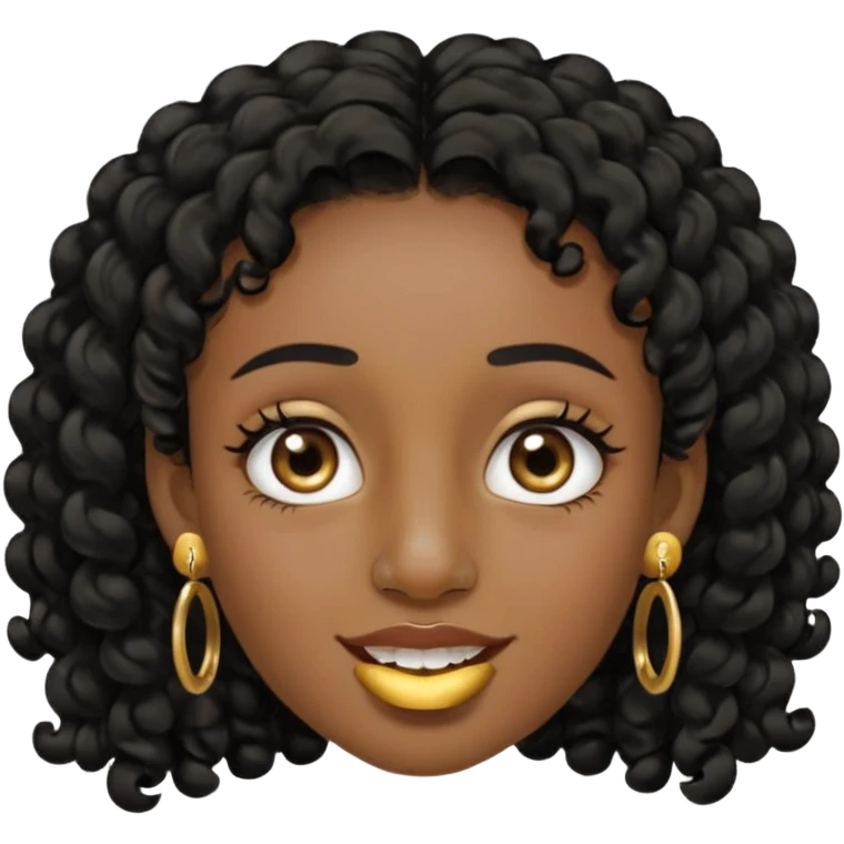 Make a emoji of a person with dark skin and has a nose ring and has a bunch of small earrings and a big earring and who has a tiny bit of hair and who has a gap between her two front teeth emoji