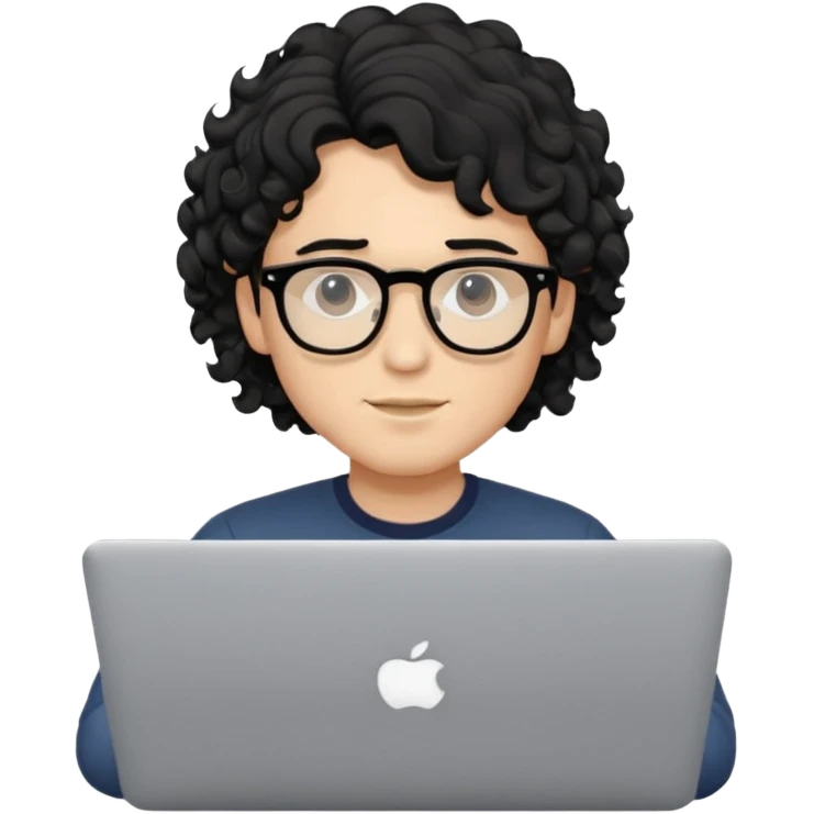 guy with wavy kinda curly black hair and light-to-medium skin tone and glasses, with a macbook emoji