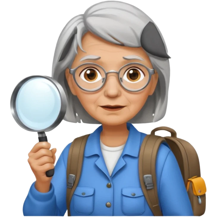 Explorer old woman with magnifying glass and backpack emoji