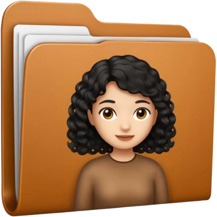 A **simple emoji-style icon** of a **black transparent plastic folder**, sleek and minimal, with **rounded corners**, subtle translucency, soft shading, and a **small logo of a canela-skinned girl with curly black hair** on the front.
 emoji