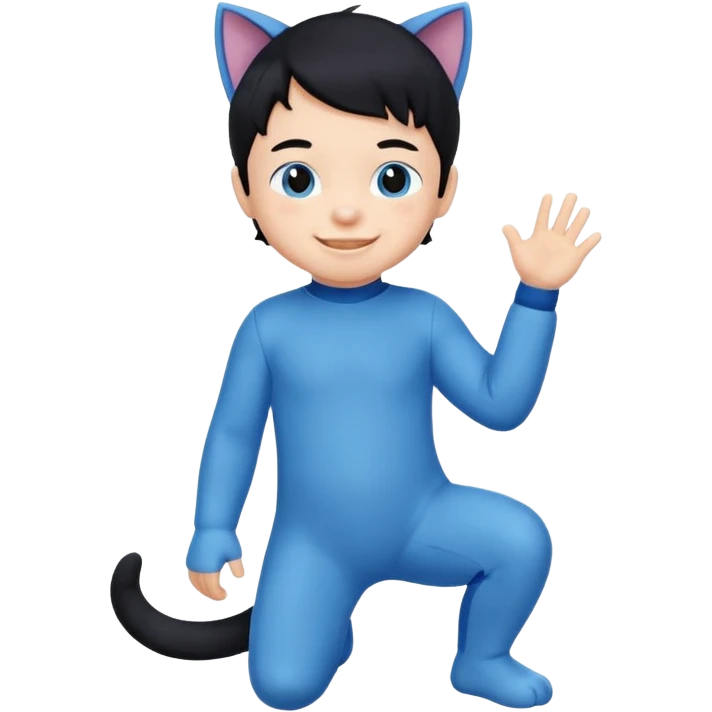 little kid boy with blue cat suit. black hair emoji