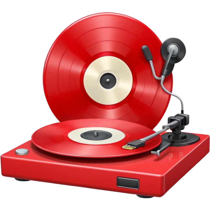 Generate a high-quality 3D cartoon-style emoji of a red LP record placed inside a white LP turntable, realistic shading, smooth gradient colors, rounded and cute appearance, simple white background, high-resolution.
 emoji