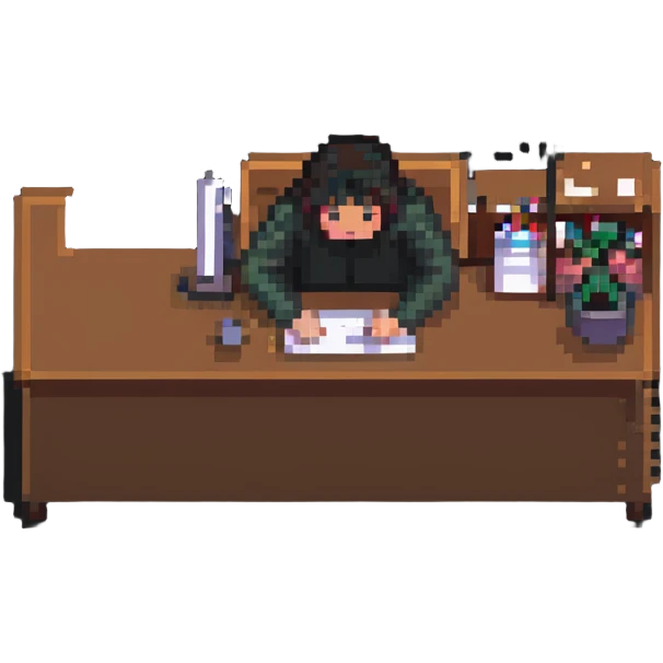 person sitting at a desk crying emoji