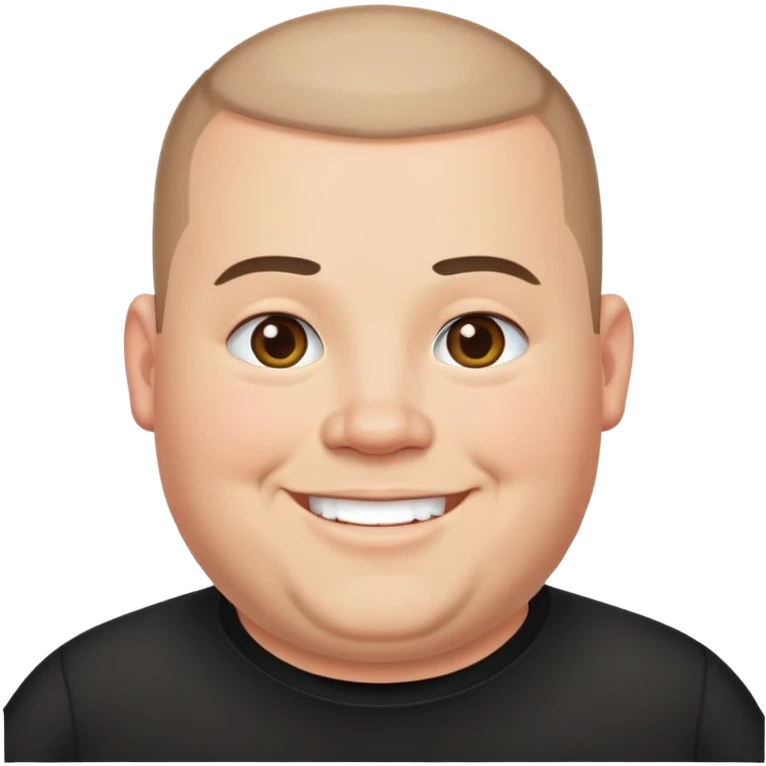 Fat Guy with buzz cut and black shirt being happy emoji