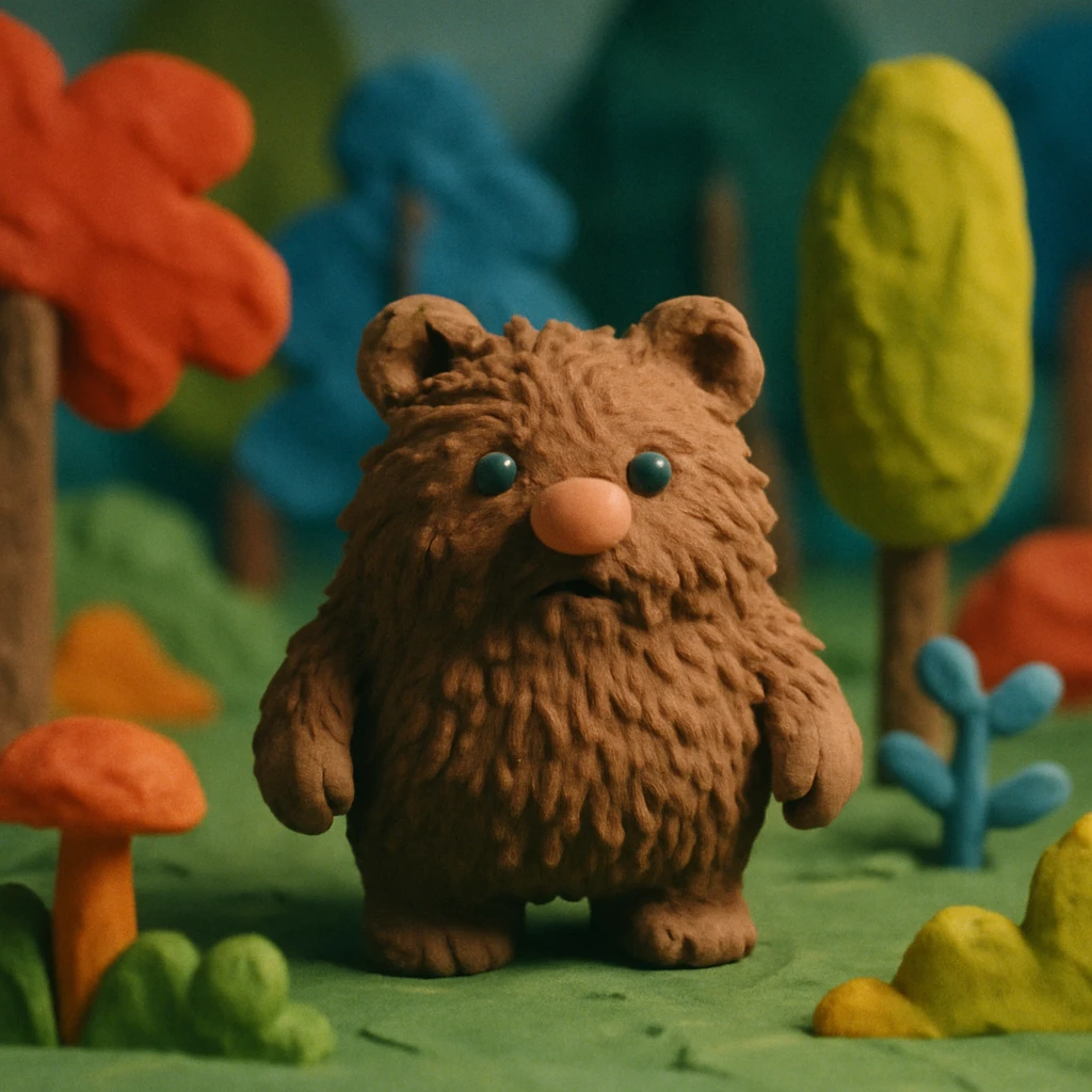 claymation furry animal in a colorful forest scene emoji