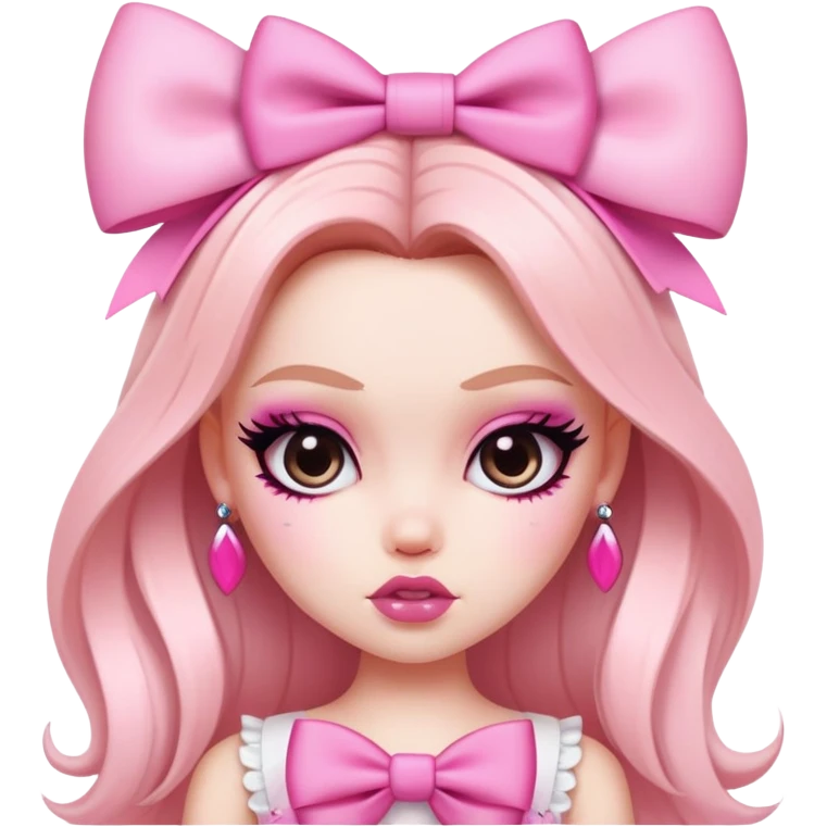 pretty bratz baddie, pale skin, pink aesthetic bow emoji