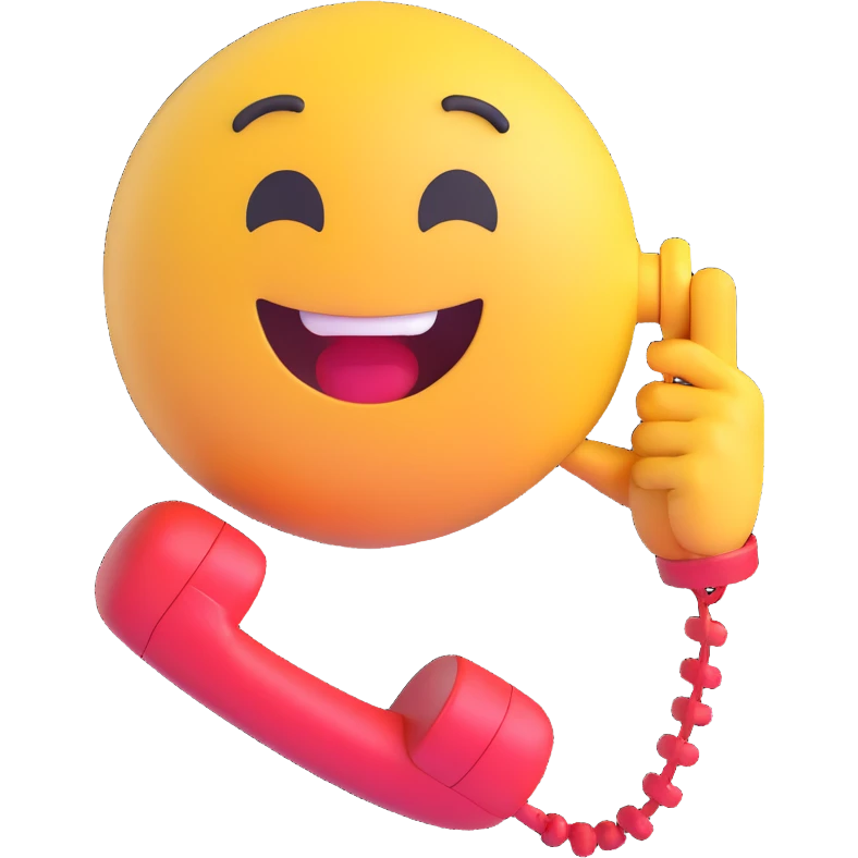 emoji character holding a telephone receiver to its ear, cheerful expression emoji
