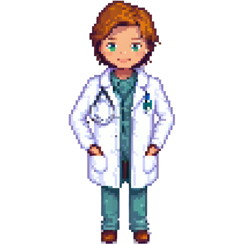doctor, pixel art, stethoscope, white coat emoji