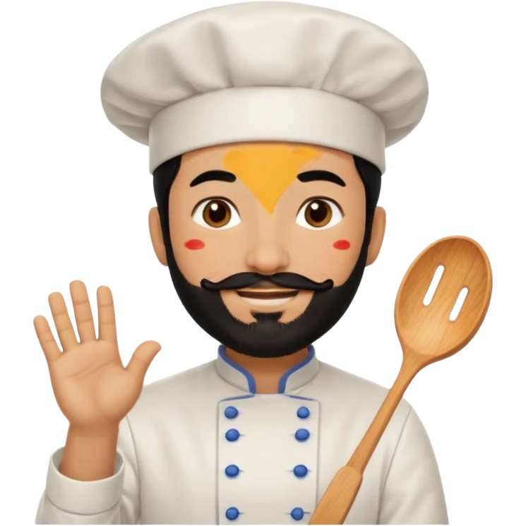 CHEF CON PELO NEGRO Y BARBA NEGRA, OJOS MARRON OSCURO. SONRIE Y TIENE MARCAS DE BESOS emoji