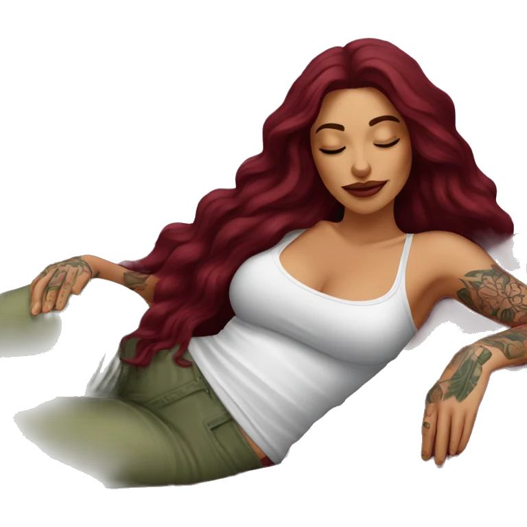 Beautiful tattooed burgundy long haired woman napping on sofa emoji