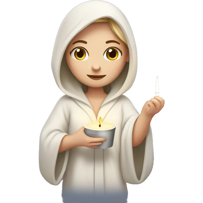 White Girl in robe holding candle emoji