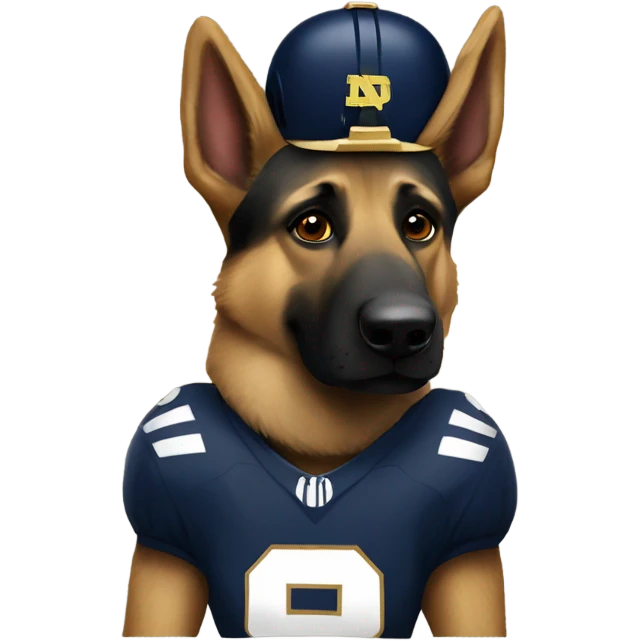 German shepherd wearing a notre dame football helmet  emoji