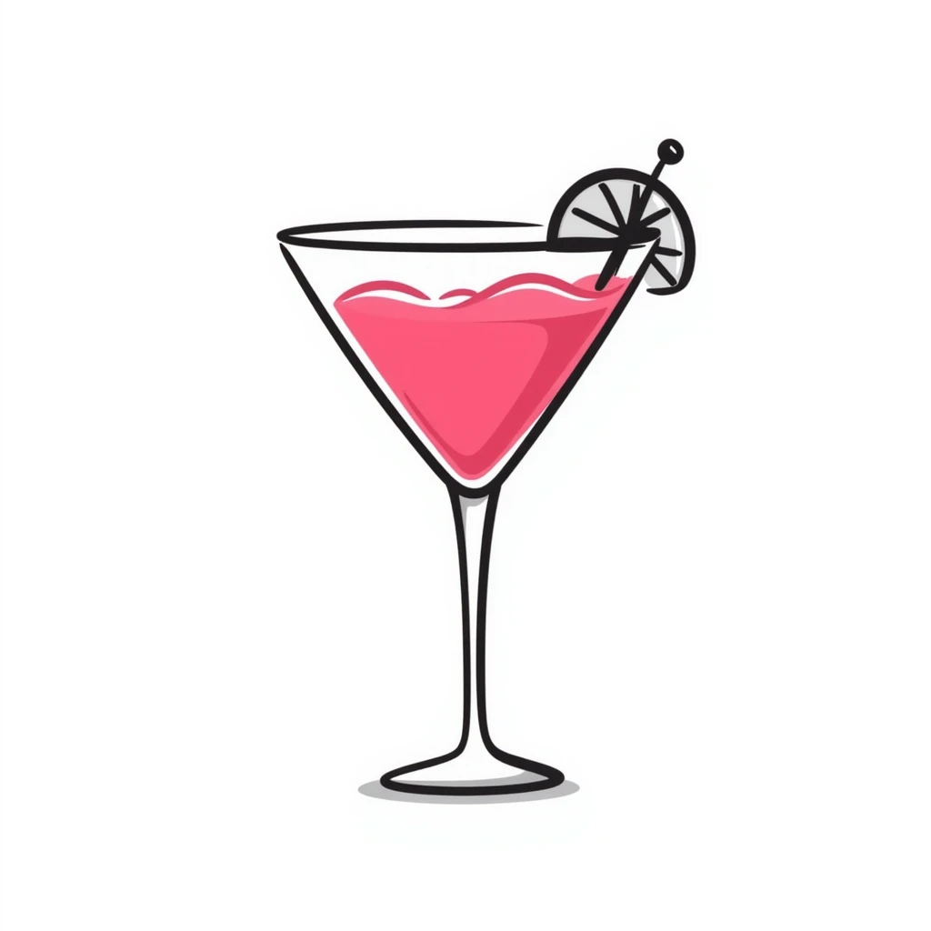 cosmopolitan cocktail in a martini glass, hand-drawn doodle style emoji