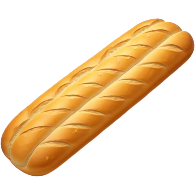 baguette bread object icon, crispy golden crust, detailed bread texture, 3D cartoon, mobile game icon style, centered, soft shadow, clean background, no text, no watermark
 emoji