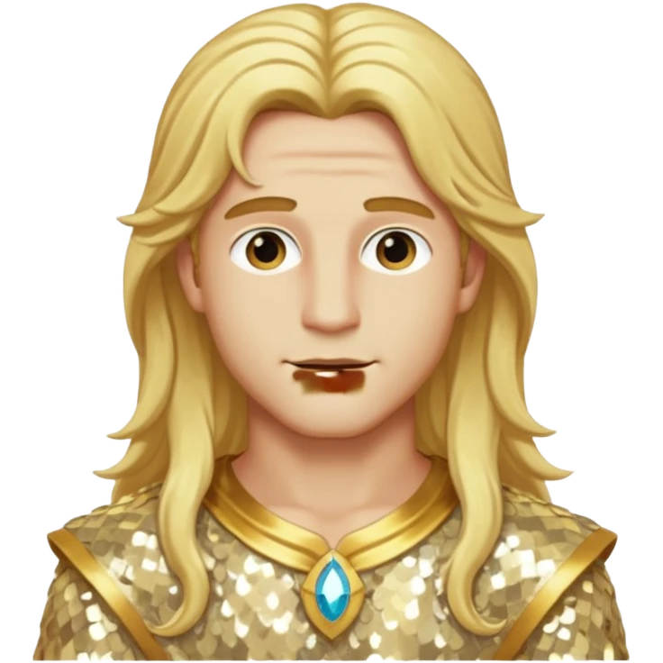 Adonis, God of Beauty with long golden blonde hair, cream sequin outfit emoji