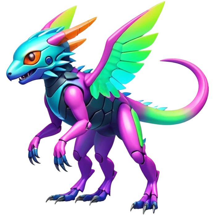 Tropical futuristic lush warm-colored modern colorful neon-colored cyber-Fakémon-Digimon-Trico-Vernid-creature emoji