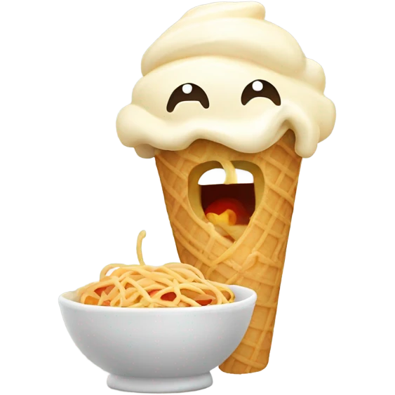 Ice cream with a face eating spaghetti  emoji