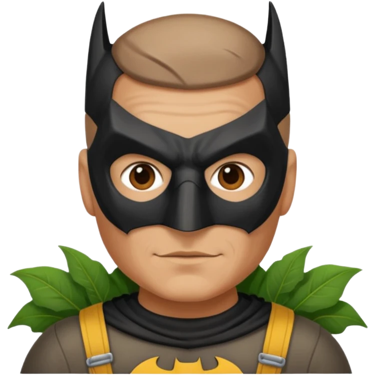 gardener with tanned skind and batman mask brown eyes and buzzcut emoji