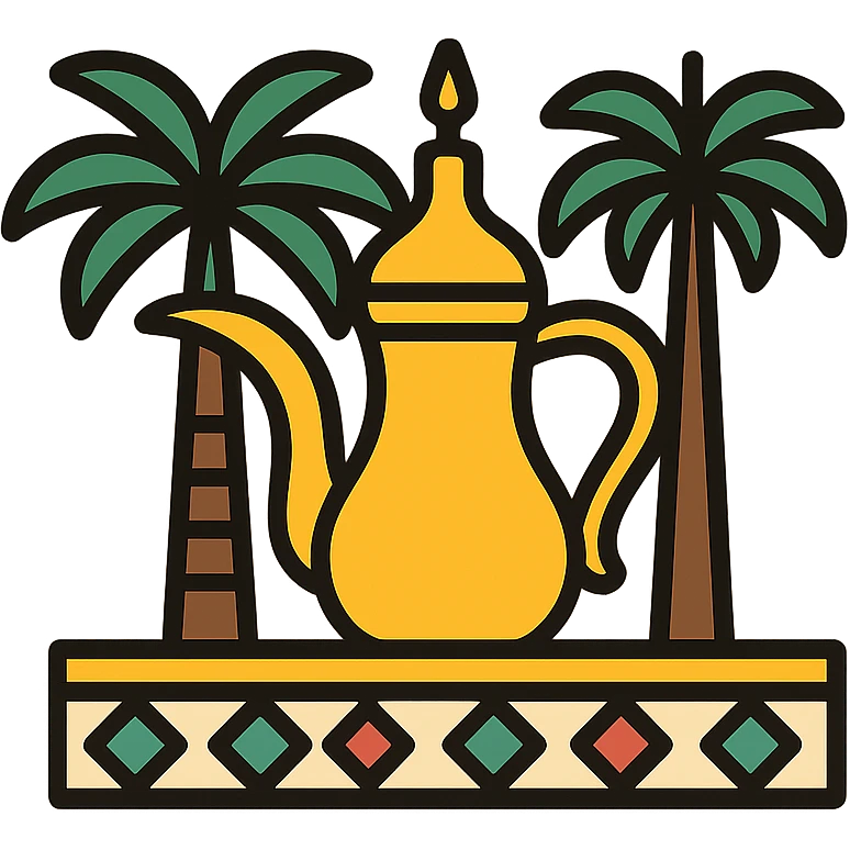 icon representing Saudi culture with traditional elements including palm trees, coffee pot, and geometric patterns, clean modern style emoji