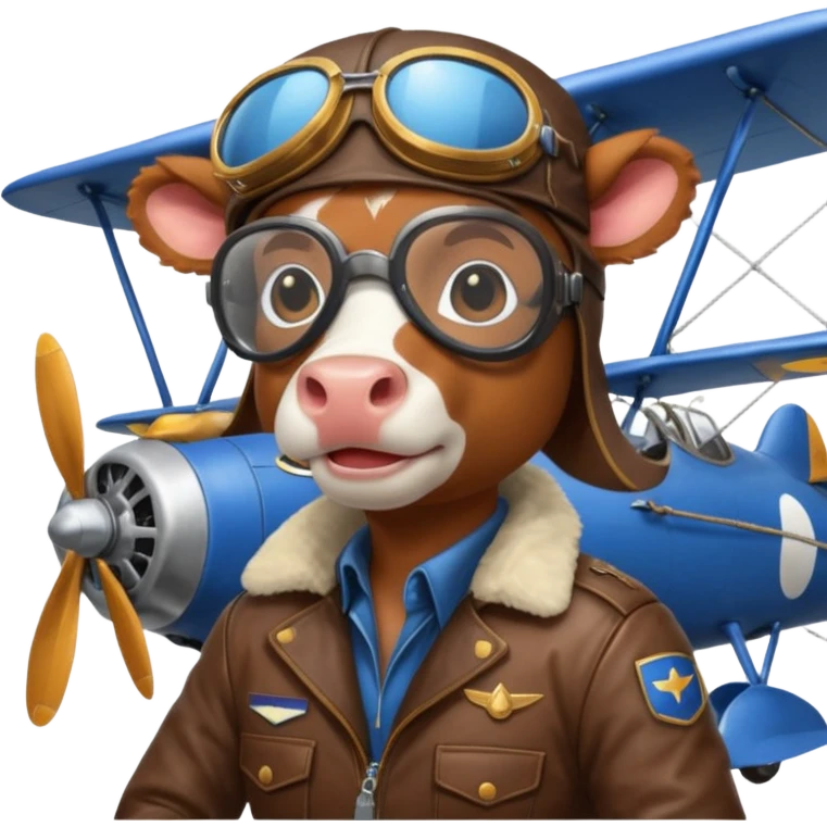  cow pilot riding blue plane emoji