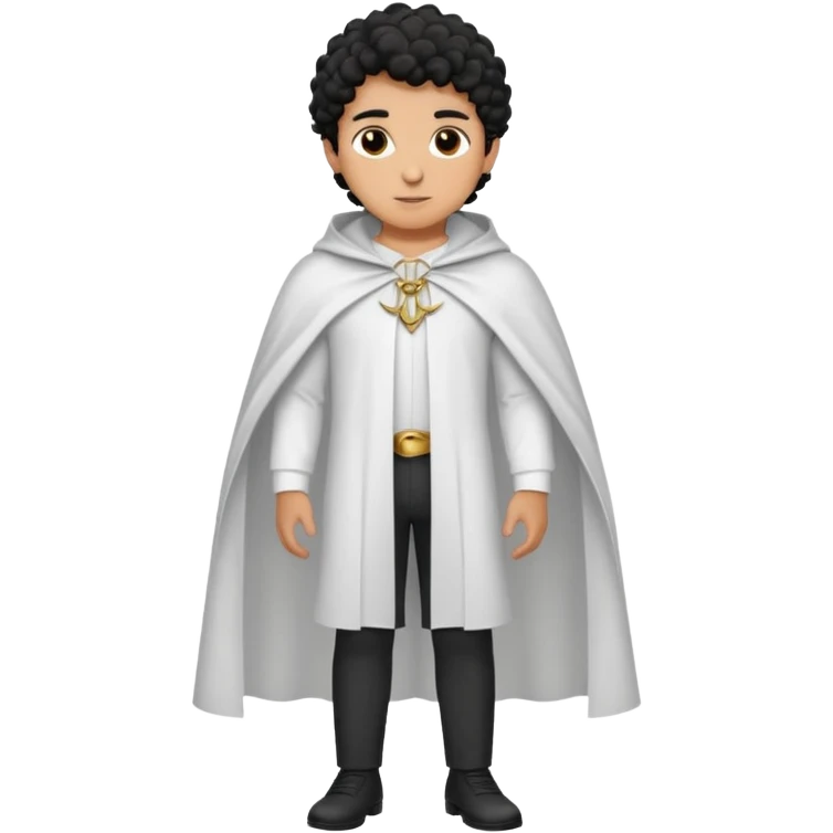 Apariencia: Joven de unos 25-30 años, atractivo,.
-Rostro: Ojos oscuros, piel ligeramente morena, rasgos árabes finos.
-Cabello: Negro, rizado corto, viste como cristiano (camisa blanca, capa corta, colores sobrios). Que salga de cuerpo completo emoji