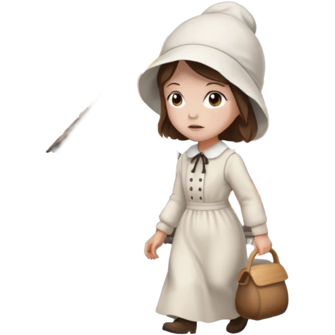 handmaids tale style woman burning house down walking away from house. shes wearing the nun hands maid tale hat cant see her face with brown hair  emoji