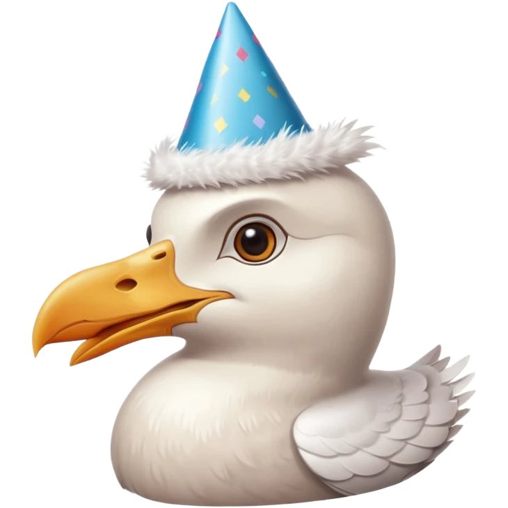 A seagull head with a party hat, without the body emoji