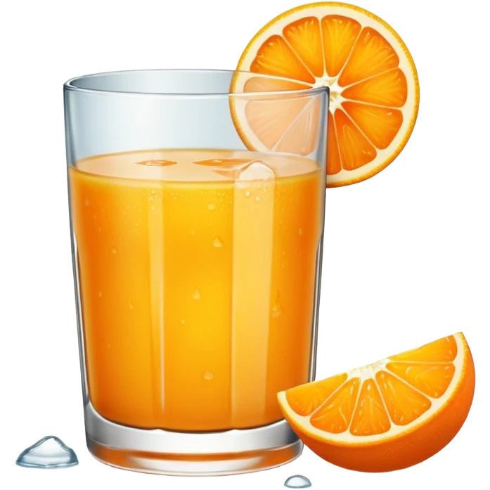 A glas of orange juice. Without a straw. With a slice of orange next to it on the bottom emoji