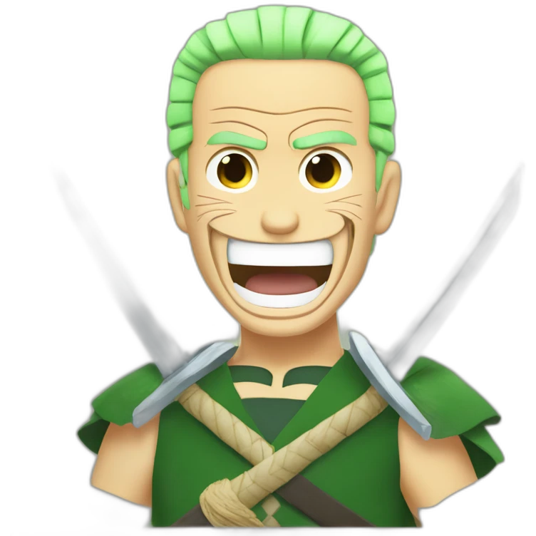 joe biden as zoro in one piece anime. use three sword style in his mouth emoji
