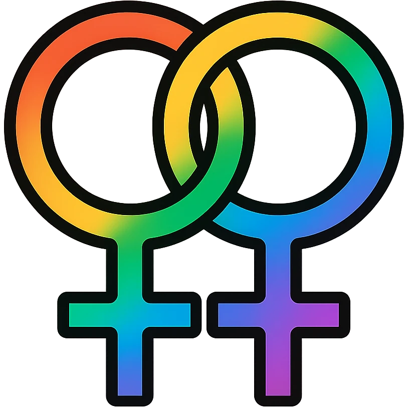 gay pride two interlocked female symbols, rainbow gradient, friendly and inclusive emoji