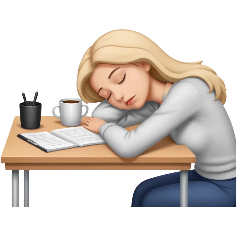 Tired woman sleeping with head down on desk emoji