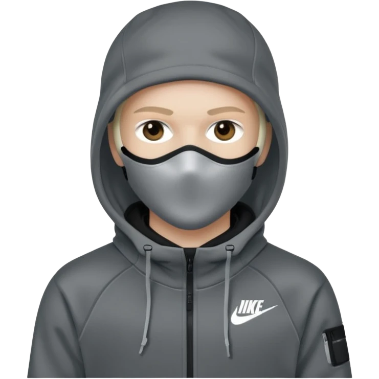 White person wearing a Nike Tex with hood and ski mask emoji