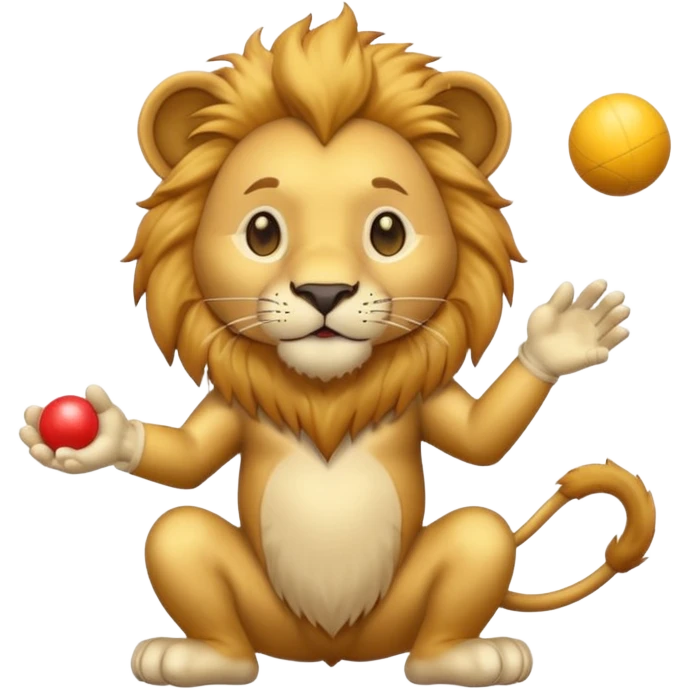 a Circus cute lion juggling two metal ball emoji