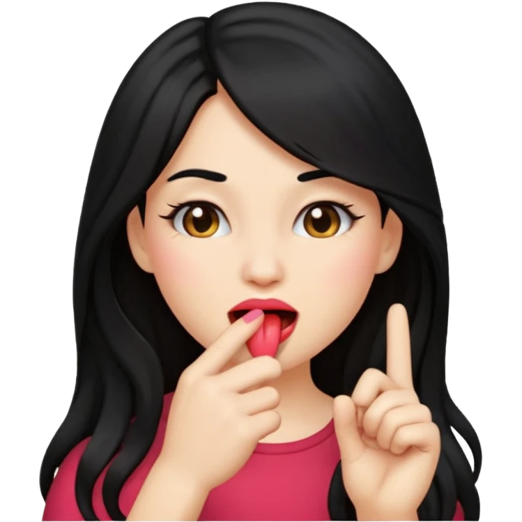 emoji biting finger flirty, and long black hair emoji