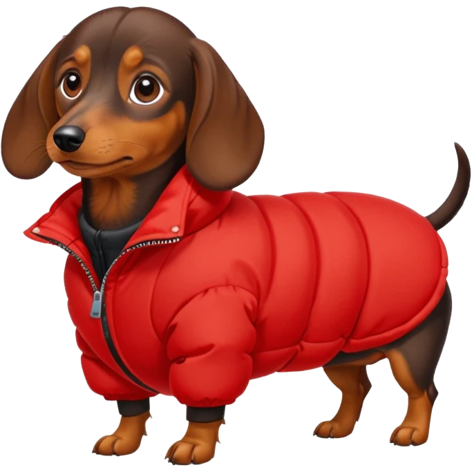 Daschund dog in puffer so big it can't walk emoji