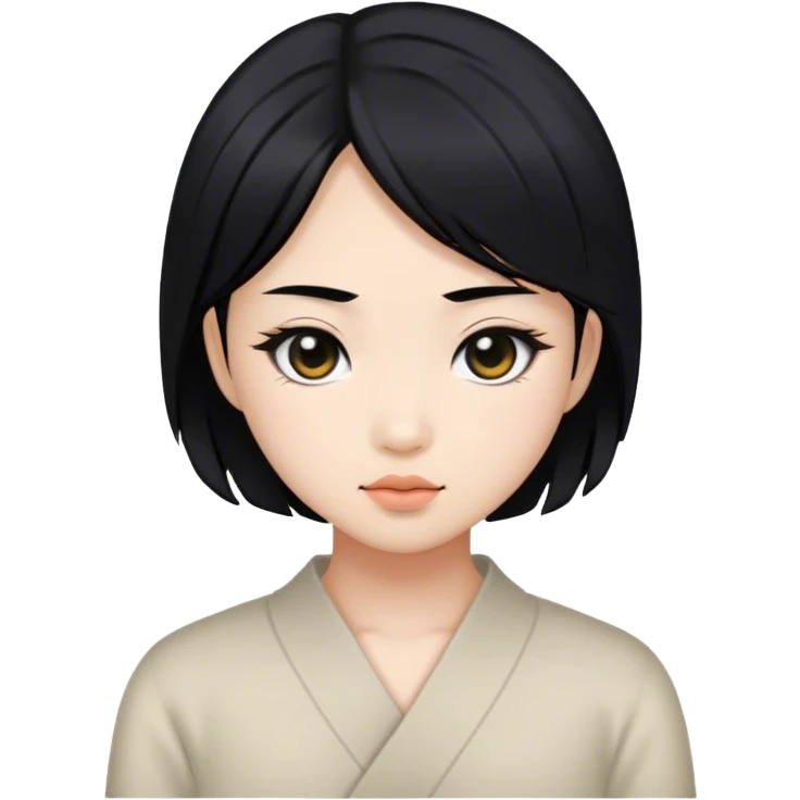 asian girl with fair skin and layered black hair plus black eyes emoji
