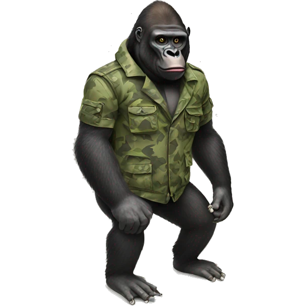 Gorilla on a surfboard wearing a camo vest emoji