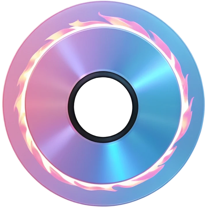 A minimalist CD disc with subtle pink flames, glowing effect, with a blue glow emoji