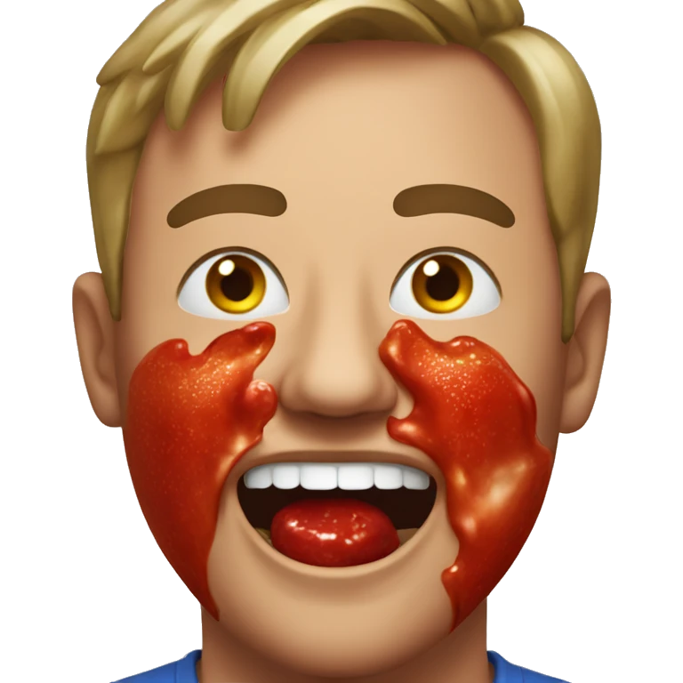 Man with Tomate Ketchup on his Face and shouting emoji