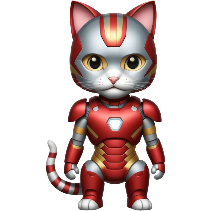 gray and white striped cat in an Iron Man costume emoji