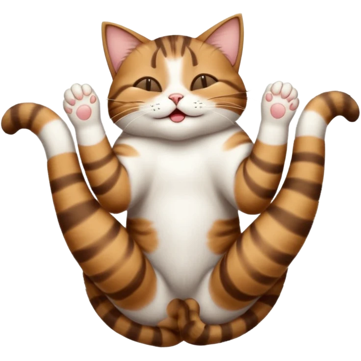 dark brown tabby and white cat in funny positions upside down with eyes closed emoji